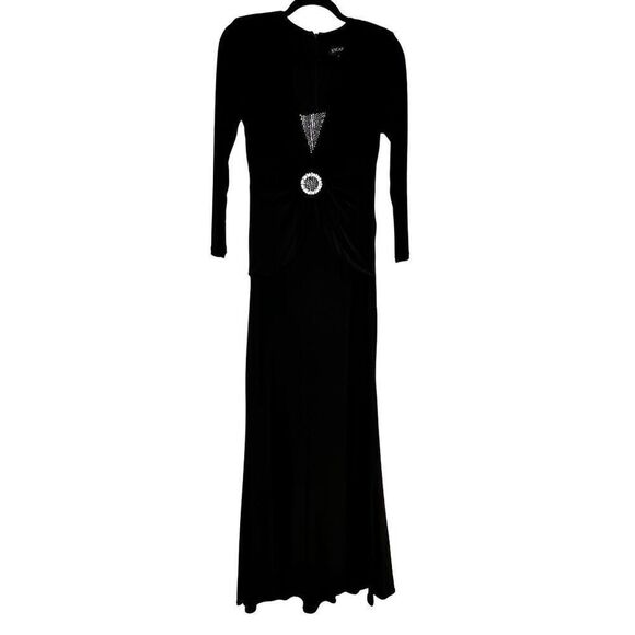 Xscape Embellished Gathered Front Long Sleeve Back Zip Maxi Dress Black Size 8 - Picture 3 of 6